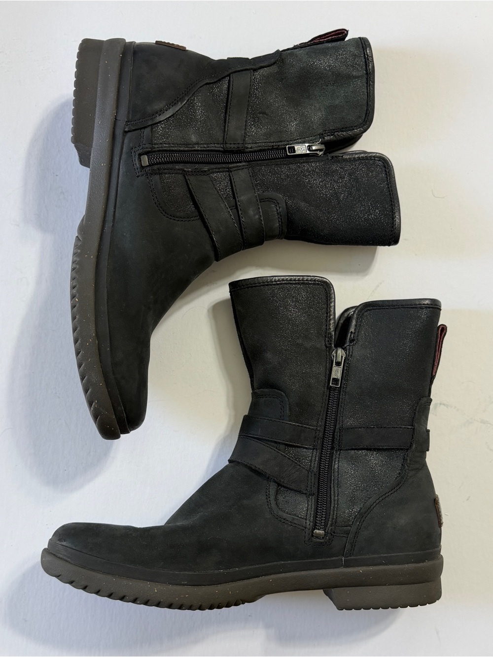 UGG Black Leather Buckle Ankle Boots - Picture 2 of 7